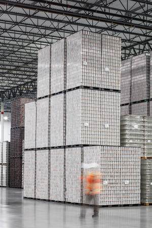 Up to 360,000 cans are filled an hour in Columbia. In the WIP warehouse they wait to be repackaged as variety packs containing up to six different flavors.